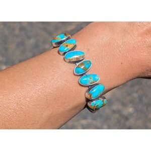 Genuine Navajo Bracelet Handmade Native‎ American Cuff Silver Turquoise sz 6.5 *
